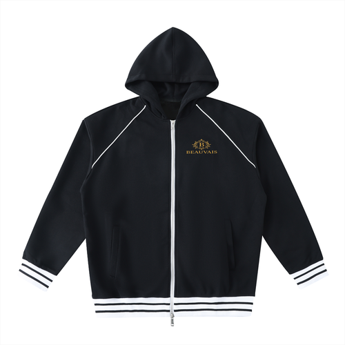 Striped Trim Zip-Up Hoodie