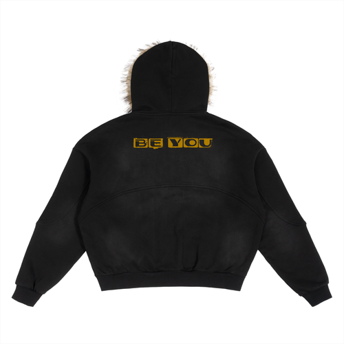 Sun Fade Boxy Detachable Fur Hoodie
